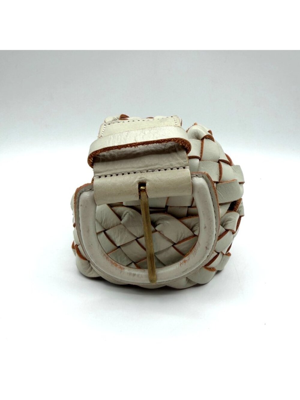 Banana Republic White Woven Genuine Leather Wide Belt Size Medium - Picture 1 of 5